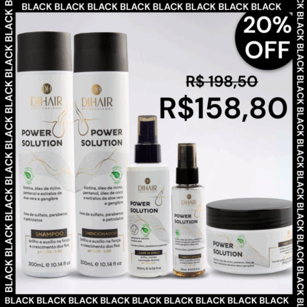 Kit Power Solution - Força e Crescimento Shampoo 300ml, Condicionador 300ml, Máscara 250g, Leave-in Spray 120 e Tônico 60ml - DIHAIR