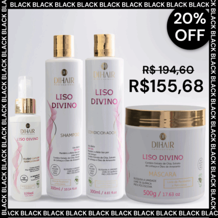 Kit Liso Divino Shampoo 300ml, Cond 300ml, Máscara 500g e Fluido Termoativado 120ml - DIHAIR