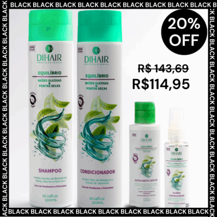 Kit Equilíbrio: Shampoo, Condicionador Esfoliante e Fluído Fortalecedor - Dihair