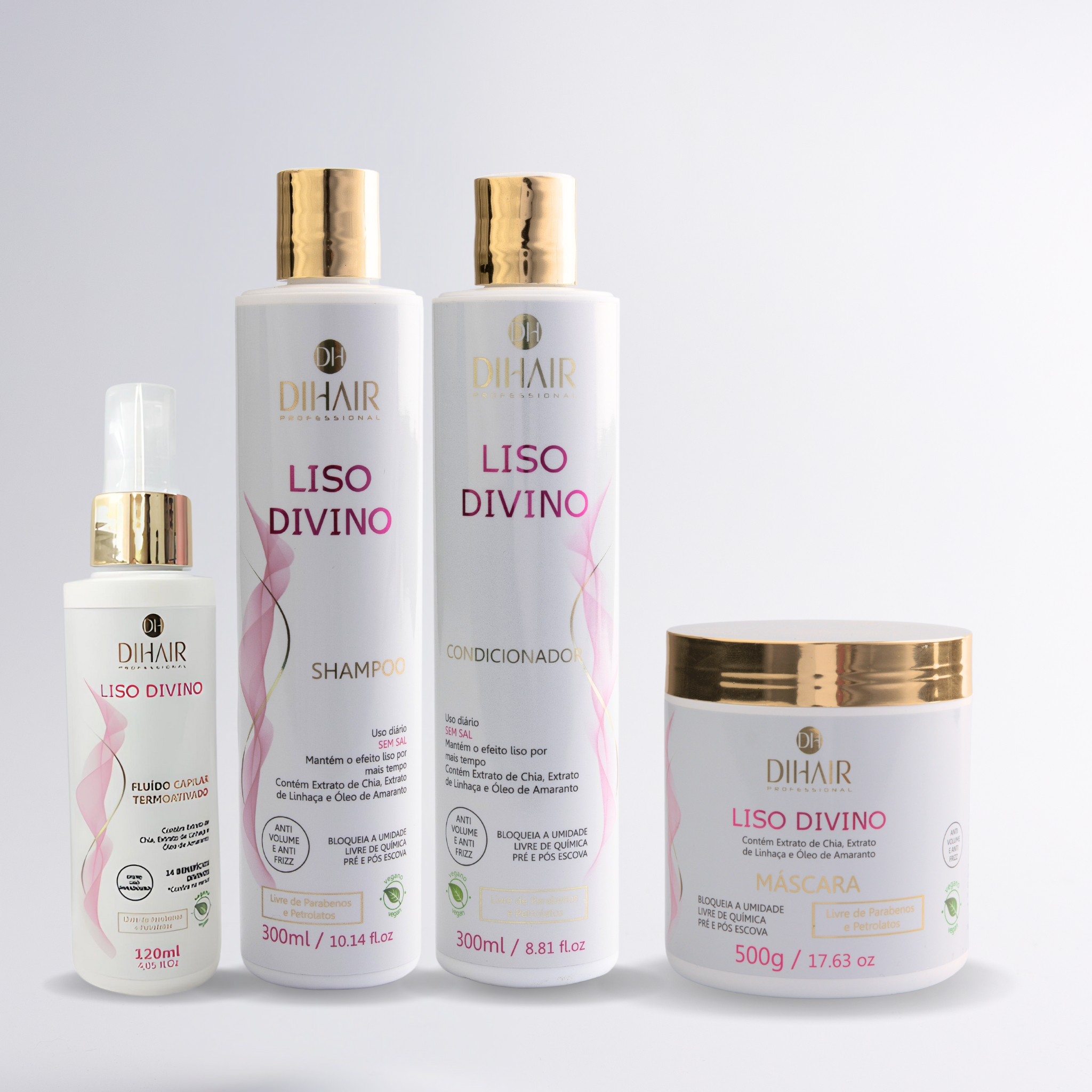 Kit Liso Divino Shampoo 300ml, Cond 300ml, Máscara 500g e Fluido Termoativado 120ml - DIHAIR - Imagem 2