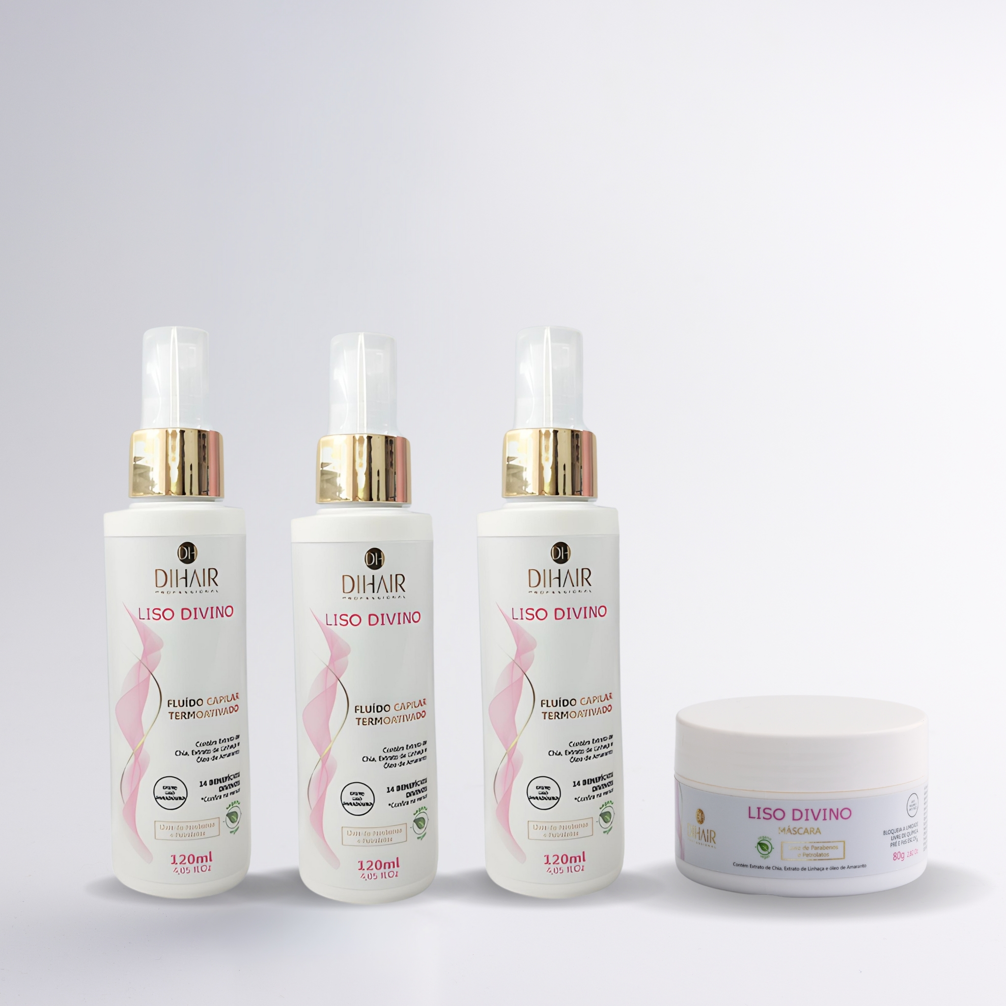 (EM TRIPLO) Kit 3 Fluído Termoativado Liso Divino 14 em 1 + Brinde Máscara Liso Divino 80g - Dihair - Imagem 1