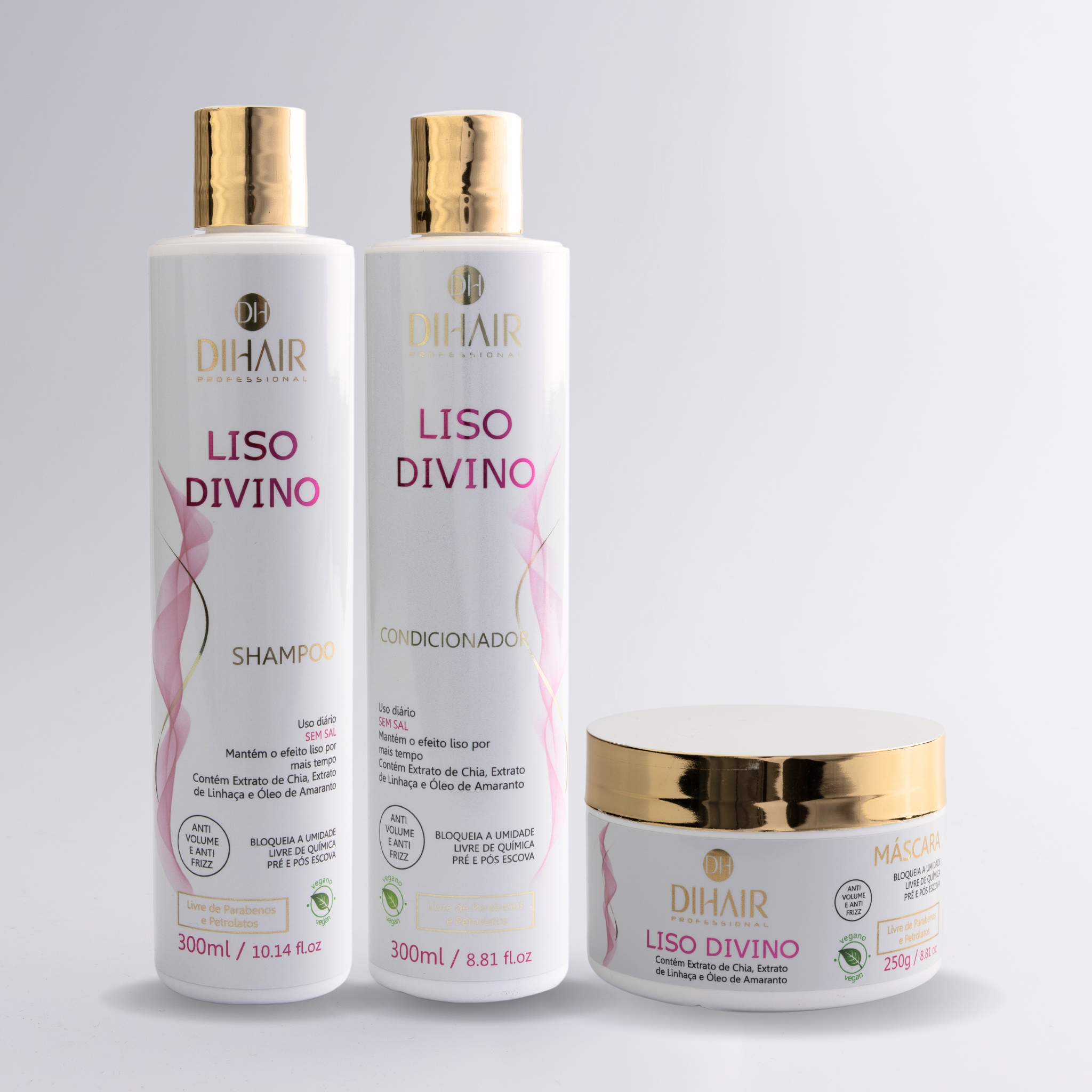 Kit Liso Divino Shampoo 300ml, Condicionador 300ml e Máscara 250g - DIHAIR - Imagem 1