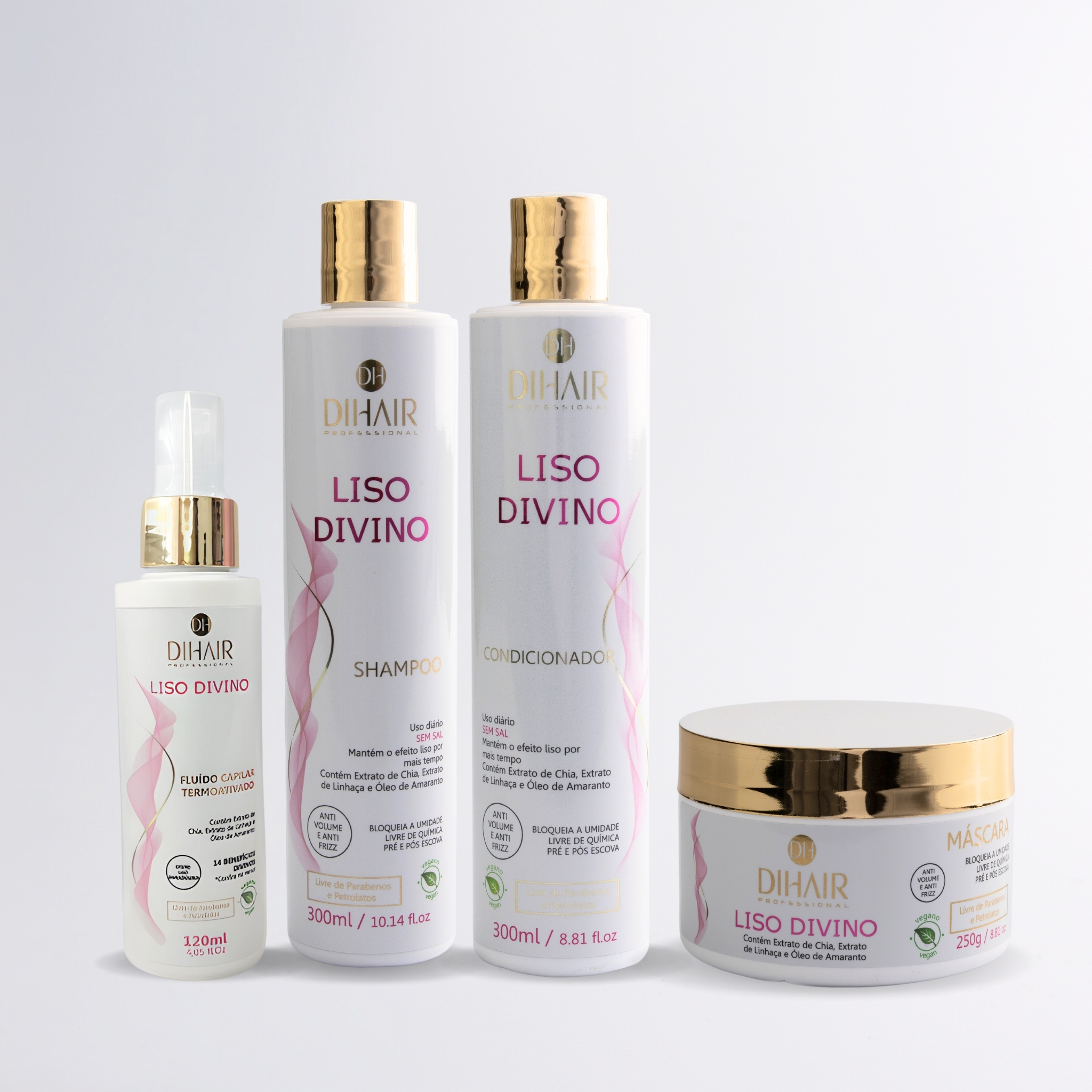 Kit Liso Divino Shampoo 300ml, Cond 300ml, Máscara 250g e Fluido Termoativado 120ml - DIHAIR - Imagem 4